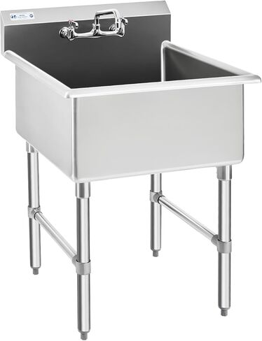 HALLY Commercial Stainless Steel Sink 1 Compartment NSF Prep & Utility Sink with 8" Faucet 18" L x 18" W x 12" D Bowl for Bar, Restaurant, Kitchen, Hotel and Home in Kuwait