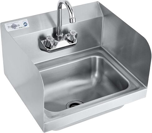 Profeeshaw Commercial Hand Sink with Side Splash Guards, Wall Mount Utility Sink, 304 Stainless Steel Wash Basin with Gooseneck Faucet and Drain Basket for Restaurant and Bar, 17 x 15 Inch in Kuwait