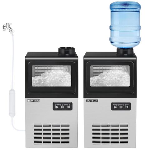 ROVSUN 110LBS/24H Commercial Ice Maker Machine with 50lbs Storage Bin, Freestanding/Countertop Ice Machine with 2 Water Inlets, Ice Scoop & Water Filter for Home Office Restaurant Bar Cafe Use in Kuwait