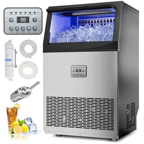Commercial Ice Maker Machine 110Lbs/24H Stainless Steel Ice Maker with 33Lbs Storage, 50 Ice Cubes per Cycle, Self-Cleaning for Home Bar Restaurant in Kuwait