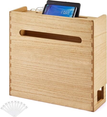 KIRIGEN Wooden WiFi Router Storage Box, 3-Tier Cable Organizer, Brown in Kuwait