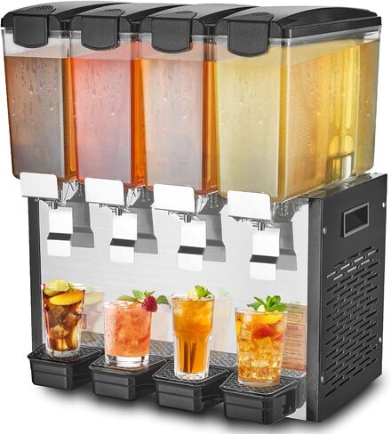 VEVOR Commercial Beverage Dispenser, 2 Tanks Juice Dispenser, 10 L / 10.6 QT Per Tank, 270W Stainless Steel Ice Tea Drink Machine with 45℉ to 54℉ Cooling Temp, for Cold Drink Restaurant Bar Party in Kuwait