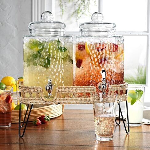 5 GALLON Drink dispenser, Glass Beverage Dispenser With Elegant Stand, Large Water Drink Dispensers for Parties With 100% Leak Proof Spigot, Ideal for Lemonade,Juice, Tea, and Party Drinks in Kuwait