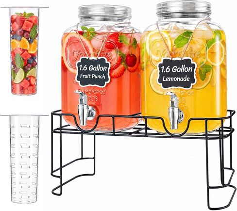 Lifewit 1 Gallon Glass Drink Dispenser for Parties, Beverage Container with Stand for Juice/Tea/Soda & Lemonade, Water Pitcher with Leakproof Spigot for Mimosa Bar, Birthday, Wedding Hosting, 2 Pcs in Kuwait