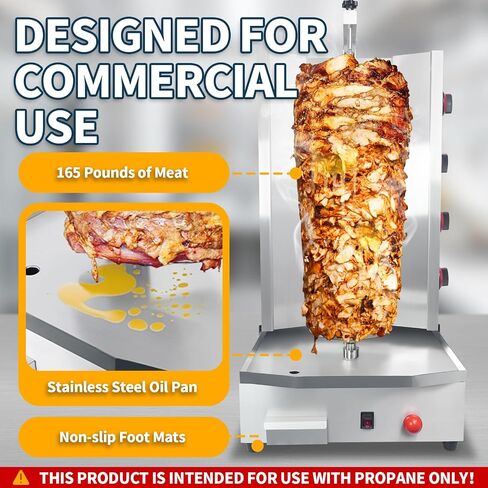Commercial Shawarma Grill Machine Vertical Rotisserie with 4 Burners Adjustable Distance, Tacos Al Pastor Machine Cooks Up to 165 lbs Meat, Gyro Meat Oven in Kuwait