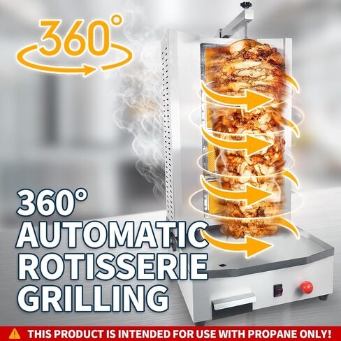 Commercial Shawarma Grill Machine Vertical Rotisserie with 4 Burners Adjustable Distance, Tacos Al Pastor Machine Cooks Up to 165 lbs Meat, Gyro Meat Oven in Kuwait