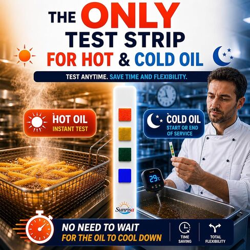 مجموعة اختبار زيت المقلاة العميقة من Sunrisa للمطابخ المنزلية وشاحنات الطعام والمطاعم - نتائج سريعة خلال 30 ثانية - اختبار الزيت الساخن أو البارد - 120 شريط اختبار زيت الطبخ في أنبوبين يظلان طازجين in Kuwait