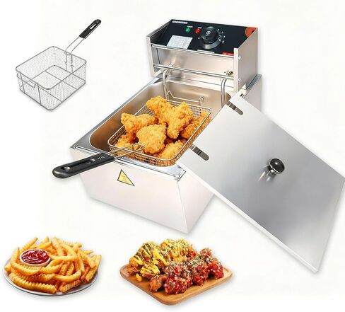 1500W Commercial Electric Single Deep Fryer, 11.6Qt Stainless Steel with Basket and Oil Drain Valve for Home Restaurant in Kuwait