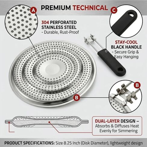 8.25 inch Kitchen Heat Diffuser Reducer Flame Guard Plate With Removable Handle, Stainless Steel, Distributes Heat. in Kuwait