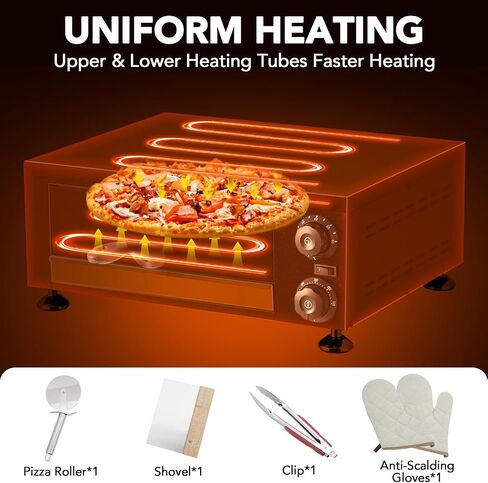 12 Inch Electric Countertop Pizza Oven – 1100W Stainless Steel Commercial Pizza Maker with Viewing Window & Timer, Fast Baking for Restaurant, Home, Kitchen, Catering, Mall Kiosk in Kuwait