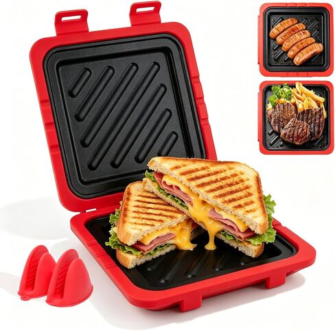 2026 Microwave Sandwich Maker, Microwave Toaster with Adjustable Silicone Strap, Removable Non-Stick Microwave Grilled Cheese Maker, Microwave Grill Crispy, Melted in Minutes for Travel, Office, Dorm in Kuwait