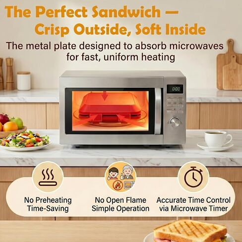 2026 Microwave Sandwich Maker, Microwave Toaster with Adjustable Silicone Strap, Removable Non-Stick Microwave Grilled Cheese Maker, Microwave Grill Crispy, Melted in Minutes for Travel, Office, Dorm in Kuwait