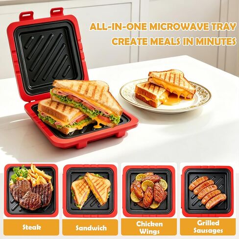 2026 Microwave Sandwich Maker, Microwave Toaster with Adjustable Silicone Strap, Removable Non-Stick Microwave Grilled Cheese Maker, Microwave Grill Crispy, Melted in Minutes for Travel, Office, Dorm in Kuwait