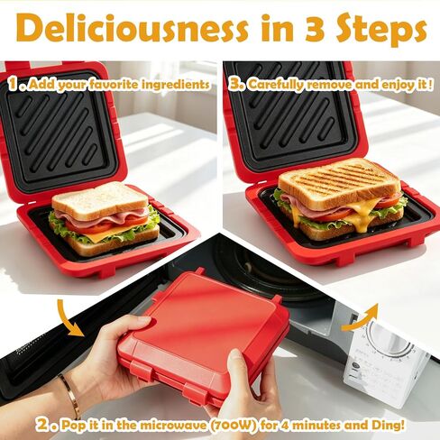 2026 Microwave Sandwich Maker, Microwave Toaster with Adjustable Silicone Strap, Removable Non-Stick Microwave Grilled Cheese Maker, Microwave Grill Crispy, Melted in Minutes for Travel, Office, Dorm in Kuwait
