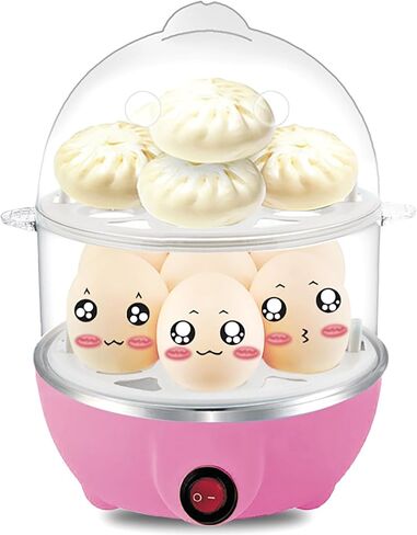 Egg Steamer, Two Layers Pink 6 Inch Diameter Plug-in Steamer for Egg, Corn, Stuffed Bun and Meal (Pink) in Kuwait