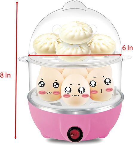 Egg Steamer, Two Layers Pink 6 Inch Diameter Plug-in Steamer for Egg, Corn, Stuffed Bun and Meal (Pink) in Kuwait