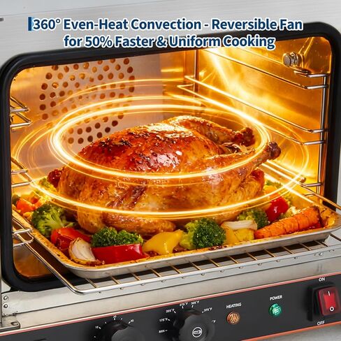 Commercial Convection Oven, 22L/20 Qt Stainless Steel Air Fryer Toaster Oven Combo, 3-Tier Countertop Rotisserie Oven with Glass Door, 1440W Baking Roaster, 30-300°c, Trays & Racks, US Plug in Kuwait