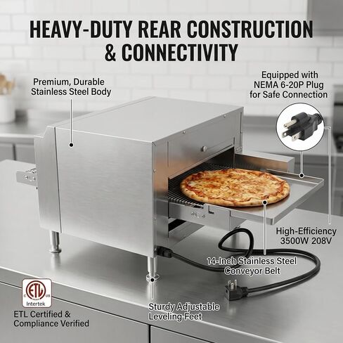 14″ Commercial Conveyor Pizza Oven, 3500W 208V Countertop Electric Oven with 14-Inch Belt, 6-20P Plug, for Fast Baking (60Hz) in Kuwait