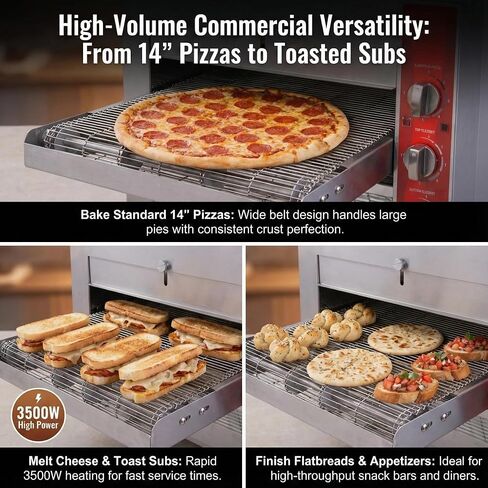 14″ Commercial Conveyor Pizza Oven, 3500W 208V Countertop Electric Oven with 14-Inch Belt, 6-20P Plug, for Fast Baking (60Hz) in Kuwait