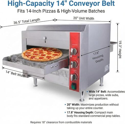 14″ Commercial Conveyor Pizza Oven, 3500W 208V Countertop Electric Oven with 14-Inch Belt, 6-20P Plug, for Fast Baking (60Hz) in Kuwait