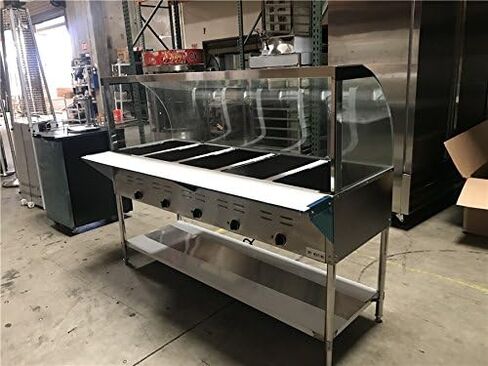 Commercial 5-Pan Open Well Electric Steam Table, Stainless Steel, 71x30x34 Inch, 3750W, with Undershelf and Cutting Board N5 ETL in Kuwait