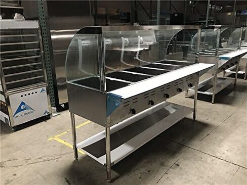 Commercial 5-Pan Open Well Electric Steam Table, Stainless Steel, 71x30x34 Inch, 3750W, with Undershelf and Cutting Board N5 ETL in Kuwait