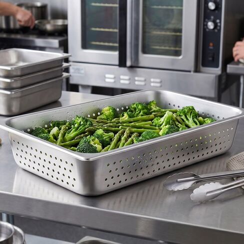 TrueCraftware- Full Size 4" Deep Perforated Anti-Jamming Steam Pan Stainless Steel 24 Gauge-Commercial Catering Food Pans Chafing Steam Table Hotel Pans Food Storage Metal Pan in Kuwait