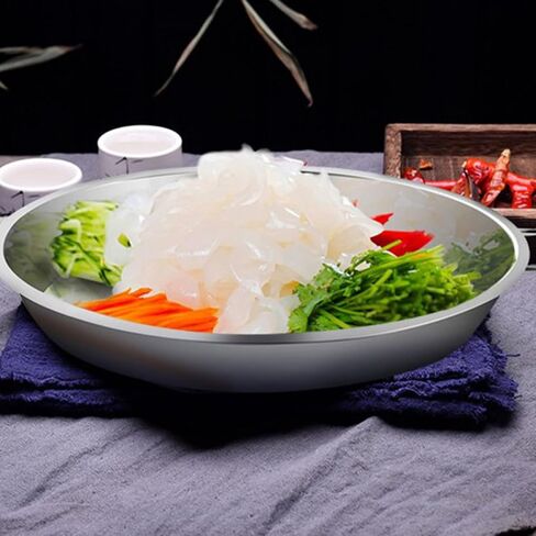 Angoily Stainless Steel Cold Noodle Plate with Simple Shape and Flat Bottom, Multi-purpose round Food Steaming Plate for Home and Bar Use, Easy to Store and Stable Display in Kuwait