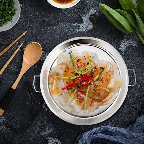 Angoily Stainless Steel Cold Noodle Plate with Simple Shape and Flat Bottom, Multi-purpose round Food Steaming Plate for Home and Bar Use, Easy to Store and Stable Display in Kuwait