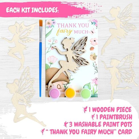 12-Pack Pre-Packaged Fairy Party Favors, Wooden Fairy Cutouts with Hanging Hole & Painting Kits for Girls, Magical DIY Crafts and Enchanted Party Decorations & Thank You Gifts for Guests in Kuwait