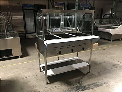 Commercial 3 Pan Open Well Steam Table, Stainless Steel, 1500W, 120V, 43x30x34 Inch, with Sneeze Guard and Undershelf, N3 ETL in Kuwait