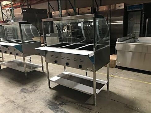 Commercial 3 Pan Open Well Steam Table, Stainless Steel, 1500W, 120V, 43x30x34 Inch, with Sneeze Guard and Undershelf, N3 ETL in Kuwait
