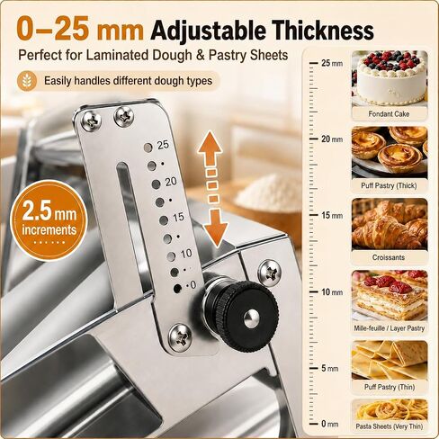 40.6"X22.8" Foldable Manual Dough Sheeter, Stainless Steel Dough Roller Machine with 0-25mm Adjustable Thickness, Pastry Sheeter for Pizza Dough, Croissant Dough, Bakery, Restaurant & Home Use in Kuwait