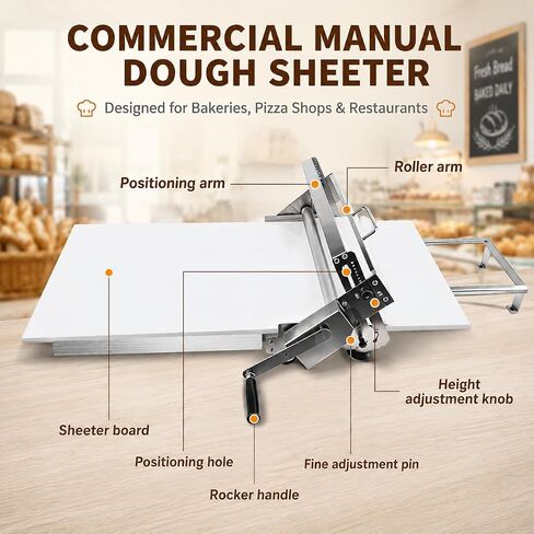 40.6"X22.8" Foldable Manual Dough Sheeter, Stainless Steel Dough Roller Machine with 0-25mm Adjustable Thickness, Pastry Sheeter for Pizza Dough, Croissant Dough, Bakery, Restaurant & Home Use in Kuwait