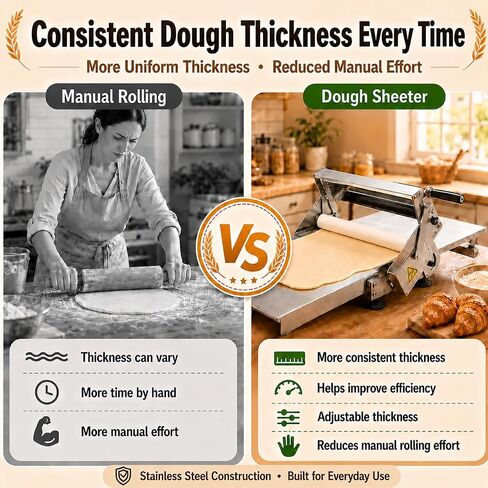 40.6"X22.8" Foldable Manual Dough Sheeter, Stainless Steel Dough Roller Machine with 0-25mm Adjustable Thickness, Pastry Sheeter for Pizza Dough, Croissant Dough, Bakery, Restaurant & Home Use in Kuwait