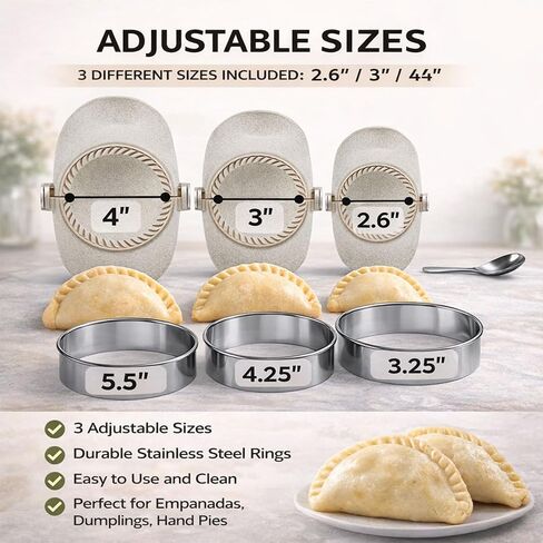 Dumpling Maker Set with Dough Cutter, Easy One-Press Dumpling & Pastry Press Mold for Home Cooking, No Leaking, Secure Seal, 3 Sizes (4", 3", 2.6") in Kuwait