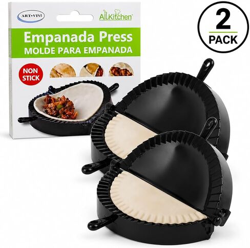 2-Pack Empanada Maker Press Set, 7 Inch Dumpling Mold for Hand Pies, Turnovers and Pastries, Black Durable Plastic in Kuwait