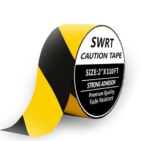 SWRT 2 Inch x 110FT Black & Yellow Hazard Tape Warning Safety Stripe Tape for Floor Marking, Strong Adhesive Wear Resistance Warterproof Caution Tape Roll Ideal for Walls, Floors, Pipes and Equipment in Kuwait