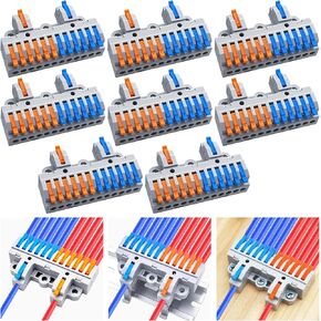 CESFONJER 2-in-12-out Terminal Block Kit (8 Sets), High Density Lever Wire Connectors, Dual Input to Twelve Output, DIN Rail & Screw Fix, for 28-12AWG Wire in Kuwait