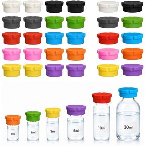 Glass Vial Protective Vial Caps for 2ml 3ml 5ml 10ml 30ml, Protective Reusable Silicone Covers for 1ml-100ml Glass Vials Fit Peptide Case for Fridge, Airtight Fridge Organizer in Kuwait