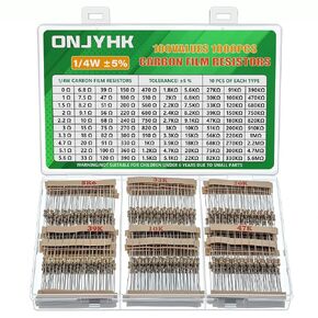 100Values 1000PCS Resistor Kit 1/4W 0 Ohm to 5.6M Ohm 5% Carbon Film Resistors Assortment Set in Kuwait
