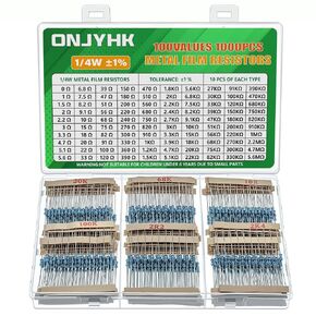 100Values 1000PCS Resistor Kit 0 Ohm to 5.6M Ohm 1/4W 1% Metal Film Resistors Assortment Set in Kuwait