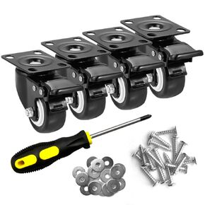 2" Caster Wheels Set of 4, Heavy Duty Casters with Brake, No Noise Locking Polyurethane (PU) Wheels, Swivel Plate Castors Pack 4 in Kuwait