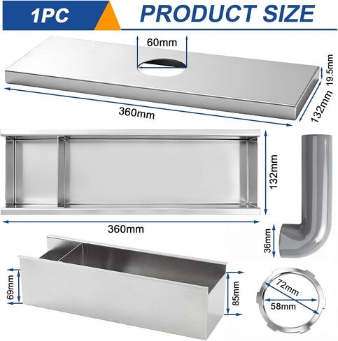 17-1/16"l X 5-1/8"w X 3-3/4"h Grease Box for Restaurant Canopy Hood Exhaust Fan Includes Down Spout Aluminized Metal Hood Accessories for Restaurant in Kuwait