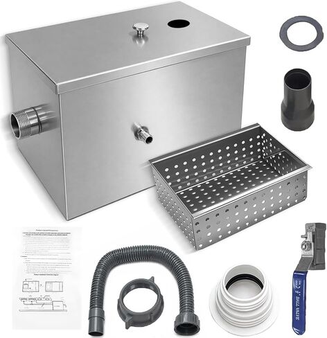 Commercial Grease Trap 8lbs Stainless Steel Interceptor | Side Inlet Heavy Duty Grease Interceptor for Restaurant, Kitchen, Cafe, Canteen, Factory in Kuwait