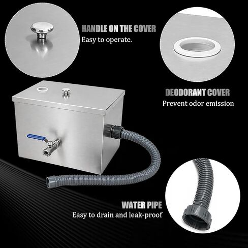 Commercial Grease Trap 8lbs Stainless Steel Interceptor | Side Inlet Heavy Duty Grease Interceptor for Restaurant, Kitchen, Cafe, Canteen, Factory in Kuwait