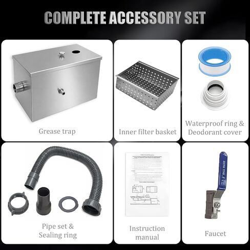 Commercial Grease Trap 8lbs Stainless Steel Interceptor | Side Inlet Heavy Duty Grease Interceptor for Restaurant, Kitchen, Cafe, Canteen, Factory in Kuwait