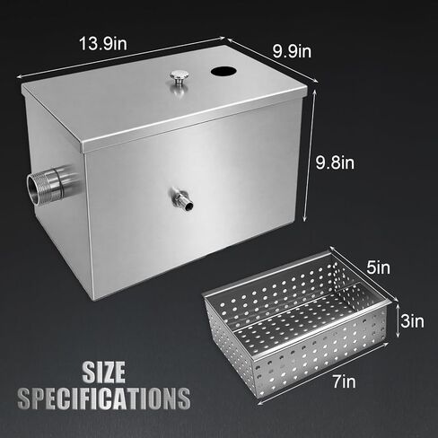 Commercial Grease Trap 8lbs Stainless Steel Interceptor | Side Inlet Heavy Duty Grease Interceptor for Restaurant, Kitchen, Cafe, Canteen, Factory in Kuwait