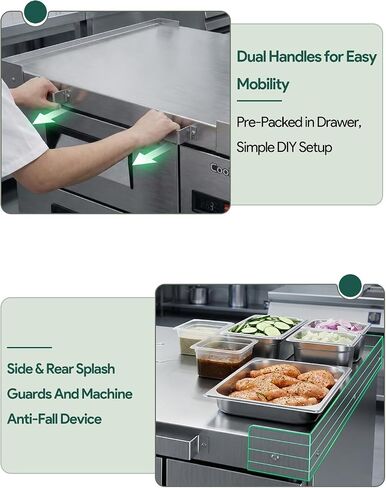 Coolski Commercial Chef Base Refrigerator, 48"W Double Drawers Chef Bases Worktop Refrigerators with Wheels, 33-41℉, 10 Pans Commercial Undercounter Fridge for Restaurant/Bar/Diner/Kitchen Use in Kuwait