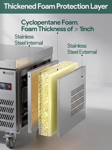 Coolski Commercial Chef Base Refrigerator, 48"W Double Drawers Chef Bases Worktop Refrigerators with Wheels, 33-41℉, 10 Pans Commercial Undercounter Fridge for Restaurant/Bar/Diner/Kitchen Use in Kuwait